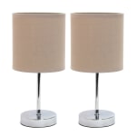 Simple Designs Mini Basic Table Lamps, 11inH, Gray Shade/Chrome Base, Set Of 2 Lamps