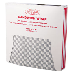 Bagcraft Grease-Resistant Wrap/Liners, 12in x 12in, Black Checker, 1,000 Liners Per Box, Carton Of 5 Boxes