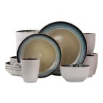 Elama 16-Piece Stoneware Dinnerware Set, Modern Dot