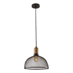 Adesso Dale Large Pendant Lamp, 13 1/4inW, Matte Black Shade/Black & Natural Rubberwood Base