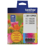 Brother LC3011 Cyan, Magenta, Yellow Ink Cartridges, Pack Of 3, LC30113PKS