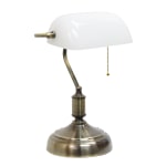 Simple Designs Executive Bankers Desk Lamp with Glass Shade, 14.75inH, White