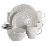 Gibson Elite Naturalia 16-Piece Stoneware Dinnerware Set, Light Gray