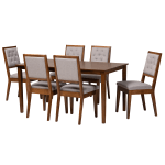 Baxton Studio Suvi 7-Piece Dining Set, Gray/Walnut Brown