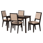 Baxton Studio Suvi 5-Piece Dining Set, Sand/Dark Brown