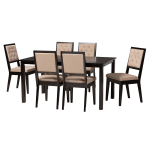 Baxton Studio Suvi 7-Piece Dining Set, Sand/Dark Brown