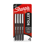 Sharpie Rollerball Pens, Needle Point, 0.5 mm, Black Ink, Pack Of 4