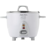 Aroma ARC-753SG Simply Stainless 6-Cup Rice Cooker, 8-1/8inH x 10-5/16inW x 8-1/4inD, White