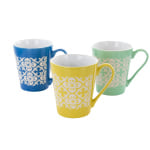 Gibson Home Windcrest 3-Piece Cone-Shaped Stoneware Cup Set, 12.5 Oz, Assorted Colors