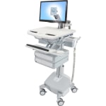 Ergotron StyleView Cart with LCD Arm, LiFe Powered, 2 Drawers - 2 Drawer - 35 lb Capacity - 4 Casters - Aluminum, Plastic, Zinc Plated Steel - White, Gray, Polished Aluminum