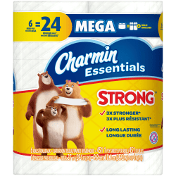 Charmin Essentials Strong 1-Ply Mega Roll Toilet Paper, 451 Sheets Per Roll, Pack Of 6 Rolls