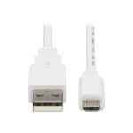 Tripp Lite Safe-IT USB-A to USB Micro-B Antibacterial Cable M/M, USB 2.0, White, 3 ft. - VW-1 - 28 AWG - White