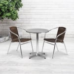 Flash Furniture Round Aluminum Table With 2 Rattan Chairs, 27-1/2in x 23-1/2in, Dark Brown