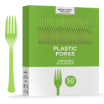 Amscan 8017 Solid Heavyweight Plastic Forks, Kiwi Green, 50 Forks Per Pack, Case Of 3 Packs