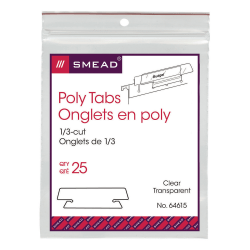 Smead Clear Hanging Poly Tabs, 3 1/2in For 1/3 Cut Tabs, Pack Of 25