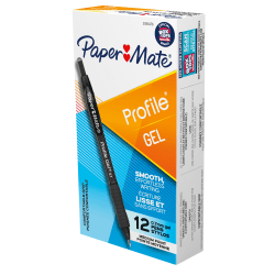 Paper Mate Gel Pen, Profile Retractable Pen, 0.7mm, Black, 12 Count