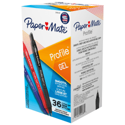 Paper Mate Gel Pen, Profile Retractable Pen, 0.7mm, Assorted, 36 Count