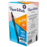 Paper Mate Gel Pen, Profile Retractable Pen, 0.7mm, Black, 36 Count