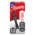 Sharpie S Gel Pens, Fine Point, 0.5 mm, Black/Blue Barrel, Blue Ink, Pack Of 12 Pens