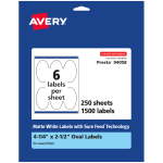 Avery Permanent Labels With Sure Feed, 94058-WMP250, Oval, 4-1/4in x 2-1/2in, White, Pack Of 1,500