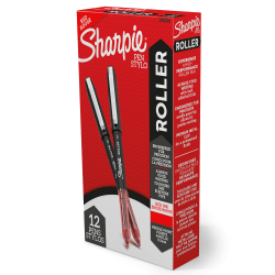 Sharpie Rollerball Pens, Needle Point, 0.5 mm, Red Ink, Pack Of 12