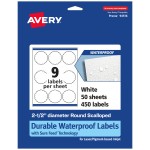 Avery Waterproof Permanent Labels With Sure Feed, 94516-WMF50, Round Scalloped, 2-1/2in Diameter, White, Pack Of 450