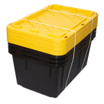 Office Depot Brand by GreenMade Professional Storage Tote With Handles/Snap Lid, 27 Gallon, 30-1/10in x 20-1/4in x 14-3/4in, Black/Yellow, Pack Of 4