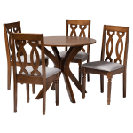 Baxton Studio Callie 5-Piece Dining Set, 29-15/16inH x 35-7/16inW x 35-7/16inD, Gray/Walnut