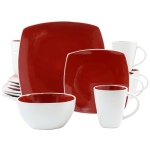 Gibson Elite Soho Lounge 16-Piece Stoneware Dinnerware Set, Red