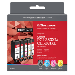 Office Depot Brand Remanufactured High-Yield Black/Cyan/Magenta/Yellow Inkjet Cartridge Replacement For Canon PGI-280XL/CLI-281XL, OD280XL281XLMP