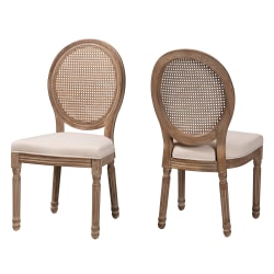 Baxton Studio Louis Dining Chairs, Beige/Antique Brown, Set Of 2 Chairs