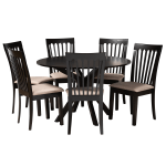 Baxton Studio Lore 7-Piece Dining Set, 29-15/16inH x 47-1/4inW x 47-1/4inD, Sand/Dark Brown