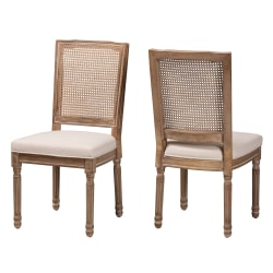 Baxton Studio Louane Dining Chairs, Beige/Antique Brown, Set Of 2 Chairs