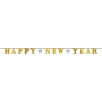 Amscan Happy New Year Glitter Ribbon Letter Banners, 5in x 12ft, Gold, 1 Banner Per Pack, Case Of 3 Packs