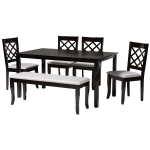 Baxton Studio Andor 6-Piece Dining Set, 29-1/8inH x 59-1/16inD x 35-7/16inD, Gray/Dark Brown