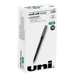 uni-ball Rollerball Pens, Fine Point, 0.7 mm, 80% Recycled, Black Barrel, Green Ink, Pack Of 12 Pens