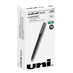 uni-ball Rollerball Pens, Micro Point, 0.5 mm, 80% Recycled, Black Barrel, Green Ink, Pack Of 12 Pens