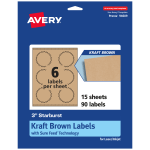 Avery Kraft Permanent Labels With Sure Feed, 94609-KMP15, Starburst, 3in, Brown, Pack Of 90