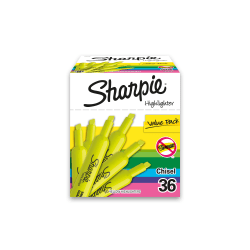 Sharpie Accent Tank Highlighters, Fluorescent Yellow, Pack Of 36