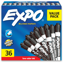 EXPO Chisel-Tip Dry-Erase Markers, Black, Pack Of 36