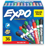 EXPO Low-Odor Dry-Erase Markers, Chisel Point, Assorted Colors, Pack Of 36