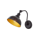 Adesso Wallace Wall Lamp, 12inH, Black/Gold Shade/Black Base