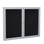 Ghent 2 Door Enclosed Recycled Rubber Bulletin Board, Satin Aluminum Frame, 36inH x 48inW, Black