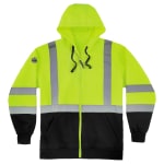 Ergodyne GloWear 8372 Class 3 Hi-Vis Zip-Up Hoodie, X-Large, Black/Lime