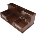 Victor Heritage Wood H9525 Desk Organizer - 6 Compartment(s) - 5.5in Height x 10.4in Width x 3.5in Depth - Desktop - Wood Grain - Wood, Acrylic, Frosted Glass - 1 Each