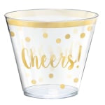 Amscan New Years Cheers Plastic Tumblers, 9 oz, Clear, 30 Tumblers Per Pack, Case Of 2 Packs