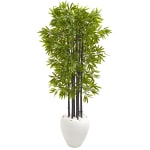 Nearly Natural Bamboo 5ftH Plastic Artificial Tree With Planter, 60inH x 25inW x 20inD, Green/White