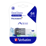 Verbatim SeaGlass USB 3.2 Gen 1 Flash Drive, 64GB, Gray, 71273