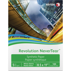 Xerox Revolution Laser Print Synthetic Paper, Letter Size (8 1/2in x 11in), Matte, Ream Of 100 Sheets