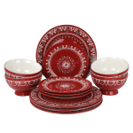 Gibson Coloma 12-Piece Stoneware Dinnerware Set, Red